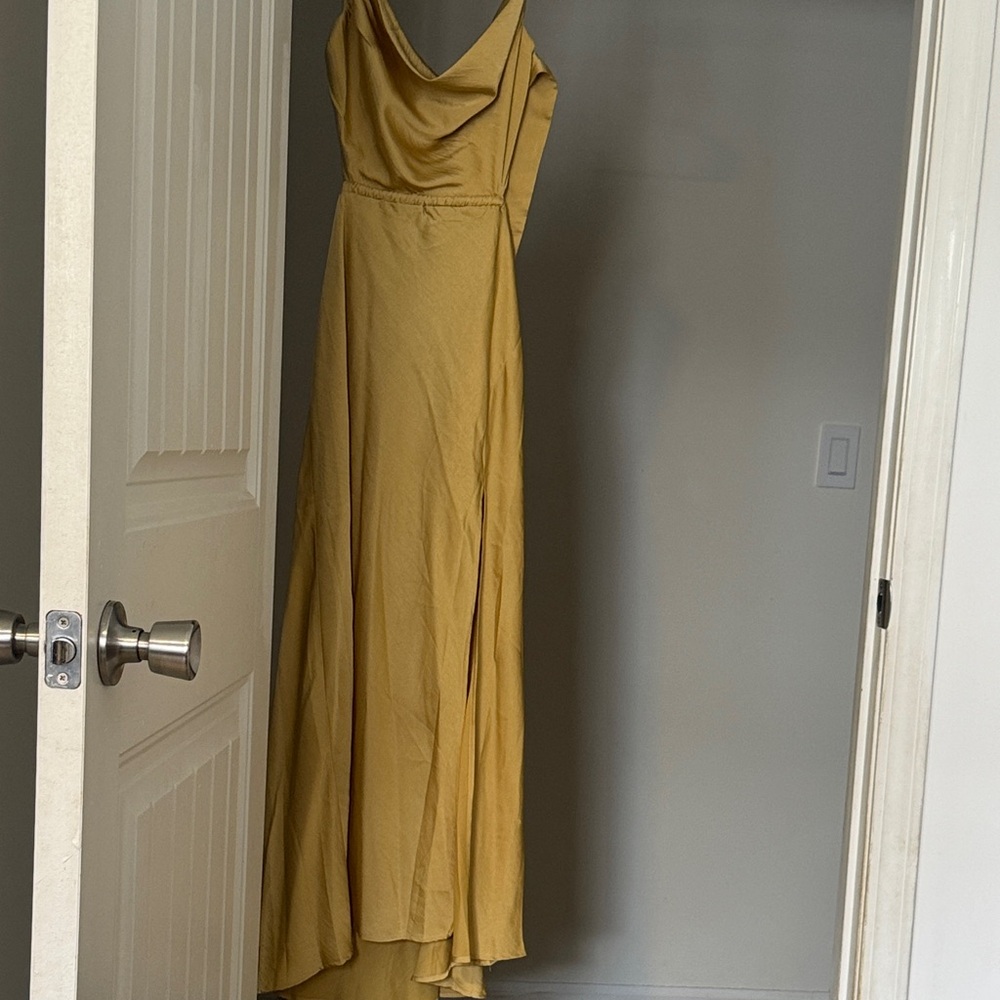 Elegant Mustard Maxi Dress with Cowl Neck